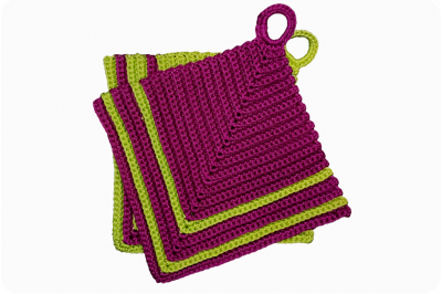 1 Paar Topflappen Retromuster magenta/grün
