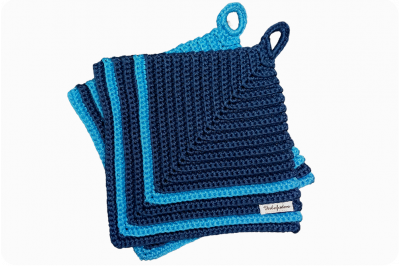 1 Paar Topflappen Retromuster blau