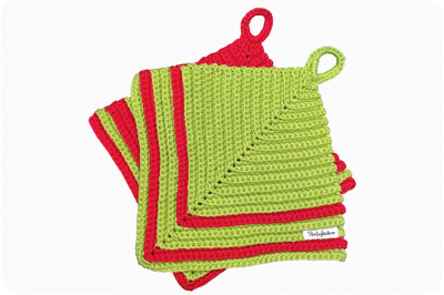 1 Paar Topflappen Retromuster rot/grün