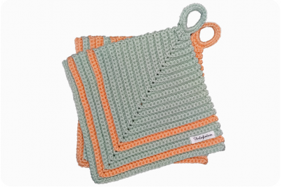 1 Paar Topflappen Retromuster hellblau/lachs